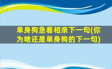 单身狗急着相亲下一句(你为啥还是单身狗的下一句)