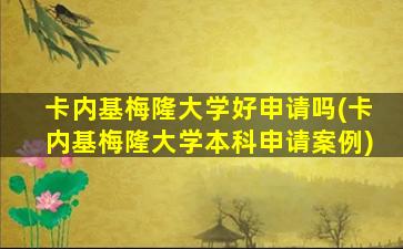 卡内基梅隆大学好申请吗(卡内基梅隆大学本科申请案例)