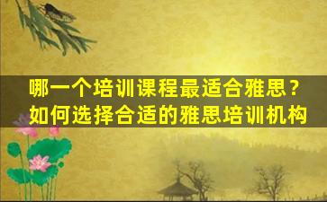 哪一个培训课程最适合雅思？如何选择合适的雅思培训机构