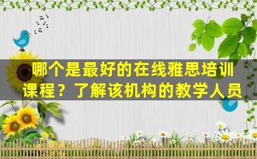 哪个是最好的在线雅思培训课程？了解该机构的教学人员