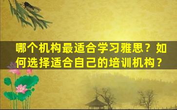 哪个机构最适合学习雅思？如何选择适合自己的培训机构？