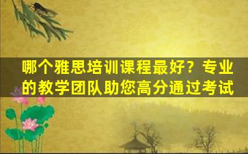 哪个雅思培训课程最好？专业的教学团队助您高分通过考试