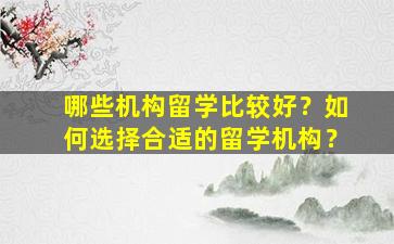 哪些机构留学比较好？如何选择合适的留学机构？