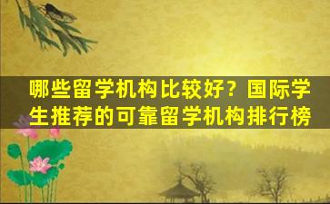 哪些留学机构比较好？国际学生推荐的可靠留学机构排行榜