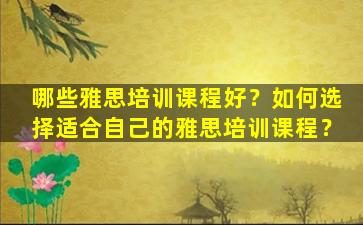 哪些雅思培训课程好？如何选择适合自己的雅思培训课程？