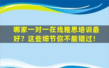 哪家一对一在线雅思培训最好？这些细节你不能错过！