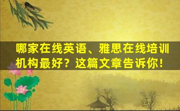 哪家在线英语、雅思在线培训机构最好？这篇文章告诉你！