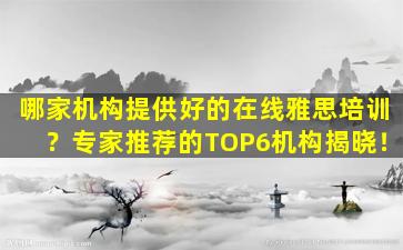 哪家机构提供好的在线雅思培训？专家推荐的TOP6机构揭晓！