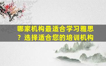 哪家机构最适合学习雅思？选择适合您的培训机构