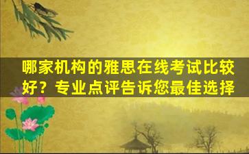 哪家机构的雅思在线考试比较好？专业点评告诉您最佳选择