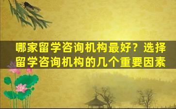 哪家留学咨询机构最好？选择留学咨询机构的几个重要因素