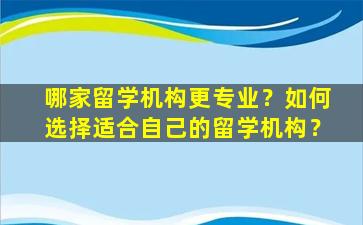 哪家留学机构更专业？如何选择适合自己的留学机构？