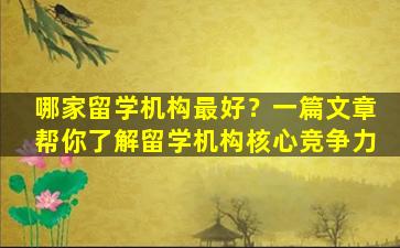 哪家留学机构最好？一篇文章帮你了解留学机构核心竞争力