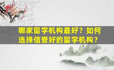 哪家留学机构最好？如何选择信誉好的留学机构？