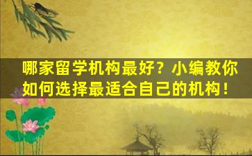 哪家留学机构最好？小编教你如何选择最适合自己的机构！