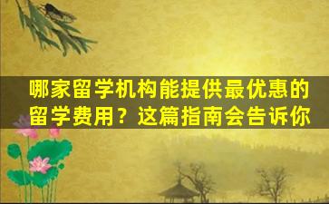 哪家留学机构能提供最优惠的留学费用？这篇指南会告诉你