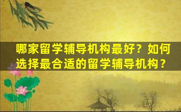 哪家留学辅导机构最好？如何选择最合适的留学辅导机构？