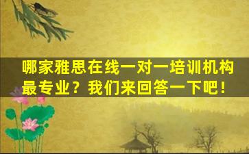 哪家雅思在线一对一培训机构最专业？我们来回答一下吧！