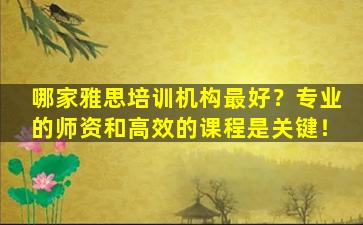 哪家雅思培训机构最好？专业的师资和高效的课程是关键！