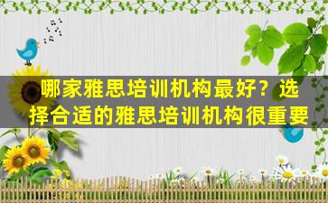 哪家雅思培训机构最好？选择合适的雅思培训机构很重要