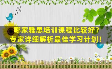 哪家雅思培训课程比较好？专家详细解析最佳学习计划！