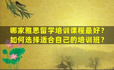 哪家雅思留学培训课程最好？如何选择适合自己的培训班？