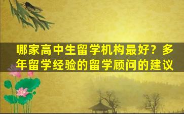 哪家高中生留学机构最好？多年留学经验的留学顾问的建议