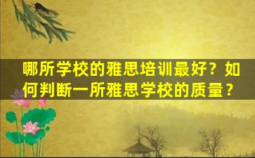 哪所学校的雅思培训最好？如何判断一所雅思学校的质量？