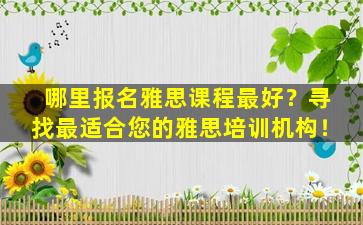 哪里报名雅思课程最好？寻找最适合您的雅思培训机构！