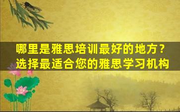 哪里是雅思培训最好的地方？选择最适合您的雅思学习机构