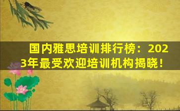 国内雅思培训排行榜：2023年最受欢迎培训机构揭晓！