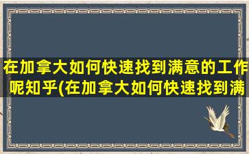 在加拿大如何快速找到满意的工作呢知乎(在加拿大如何快速找到满意的工作呢英文)