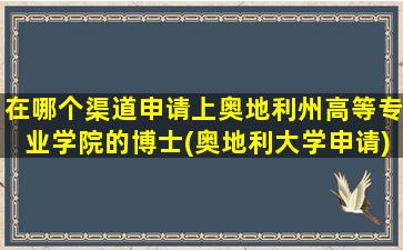 在哪个渠道申请上奥地利州高等专业学院的博士(奥地利大学申请)