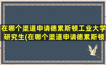 在哪个渠道申请德累斯顿工业大学研究生(在哪个渠道申请德累斯顿工业大学硕士)