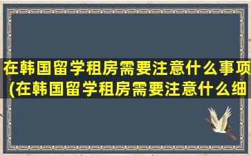 在韩国留学租房需要注意什么事项(在韩国留学租房需要注意什么细节)