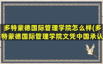 多特蒙德国际管理学院怎么样(多特蒙德国际管理学院文凭中国承认吗)