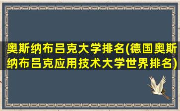 奥斯纳布吕克大学排名(德国奥斯纳布吕克应用技术大学世界排名)