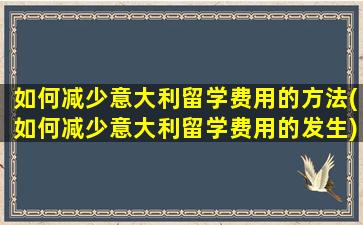 如何减少意大利留学费用的方法(如何减少意大利留学费用的发生)