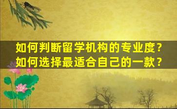 如何判断留学机构的专业度？如何选择最适合自己的一款？