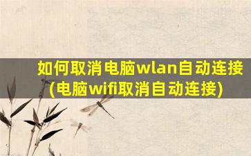 如何取消电脑wlan自动连接(电脑wifi取消自动连接)