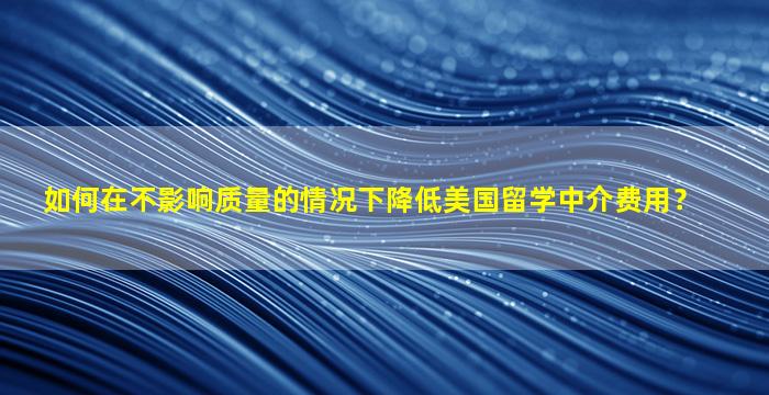 如何在不影响质量的情况下降低美国留学中介费用？