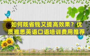 如何既省钱又提高效果？优质雅思英语口语培训费用推荐