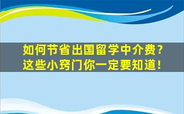 如何节省出国留学中介费？这些小窍门你一定要知道！