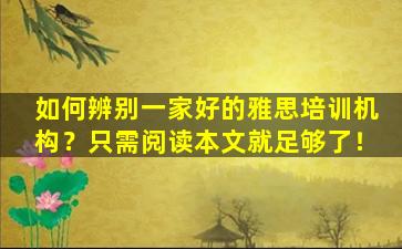 如何辨别一家好的雅思培训机构？只需阅读本文就足够了！