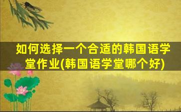 如何选择一个合适的韩国语学堂作业(韩国语学堂哪个好)