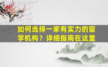 如何选择一家有实力的留学机构？详细指南在这里