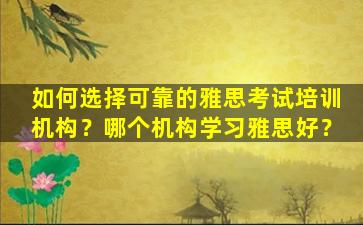 如何选择可靠的雅思考试培训机构？哪个机构学习雅思好？