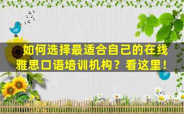 如何选择最适合自己的在线雅思口语培训机构？看这里！