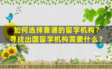 如何选择靠谱的留学机构？寻找出国留学机构需要什么？