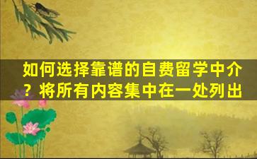 如何选择靠谱的自费留学中介？将所有内容集中在一处列出